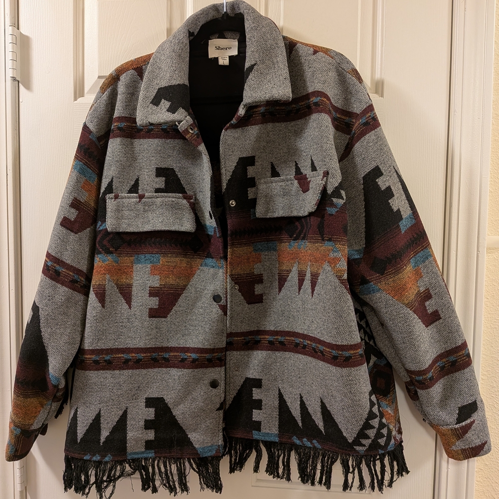 Shero Women's Gray Aztec Fringe Jacket